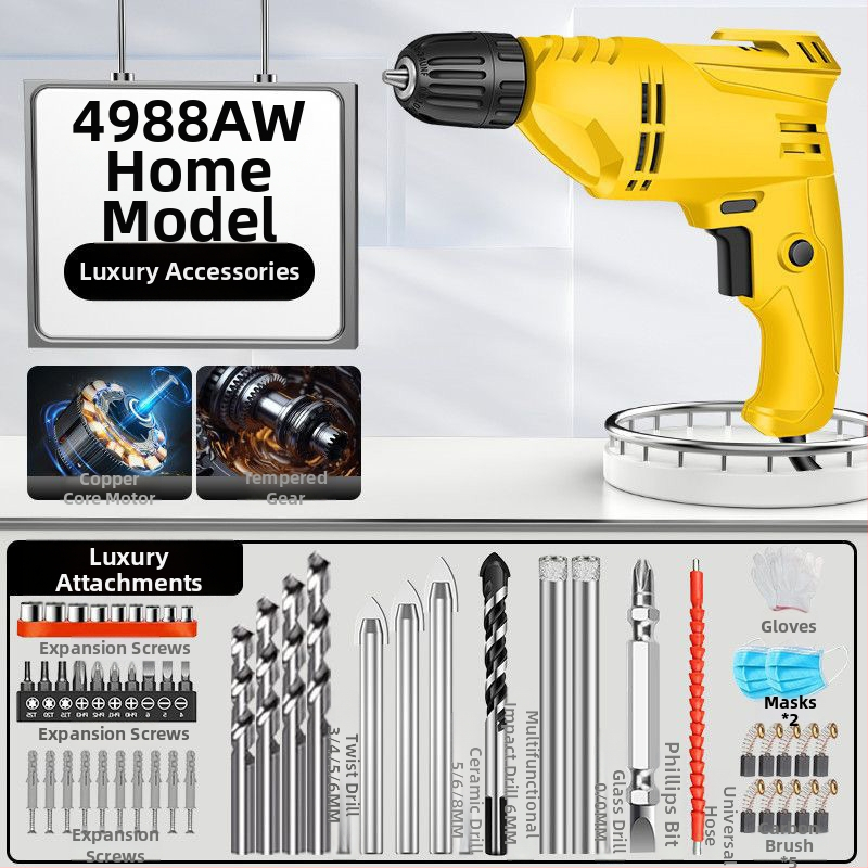 Create One Kézi elektromos fúró – Multifunkcionális, 220V, lépésmentes fordulatszabályozás, háromcsúcsos tokmány, otthoni dekorációhoz