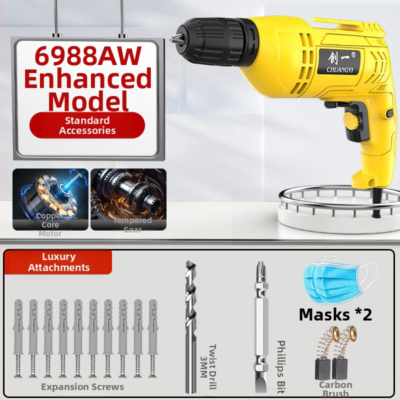 Create One Kézi elektromos fúró – Multifunkcionális, 220V, lépésmentes fordulatszabályozás, háromcsúcsos tokmány, otthoni dekorációhoz