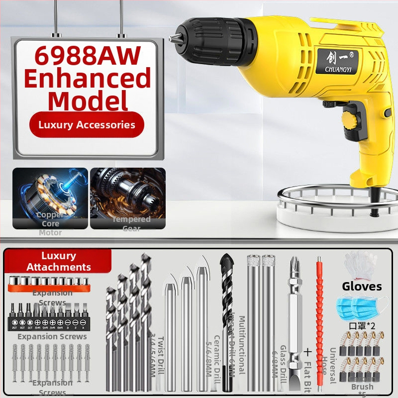 Create One Kézi elektromos fúró – Multifunkcionális, 220V, lépésmentes fordulatszabályozás, háromcsúcsos tokmány, otthoni dekorációhoz