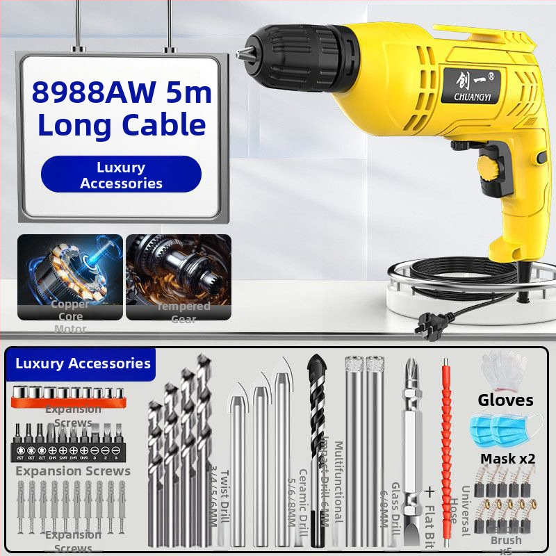 Create One Kézi elektromos fúró – Multifunkcionális, 220V, lépésmentes fordulatszabályozás, háromcsúcsos tokmány, otthoni dekorációhoz