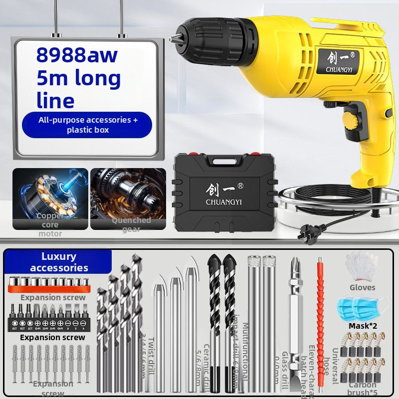 Create One Kézi elektromos fúró – Multifunkcionális, 220V, lépésmentes fordulatszabályozás, háromcsúcsos tokmány, otthoni dekorációhoz