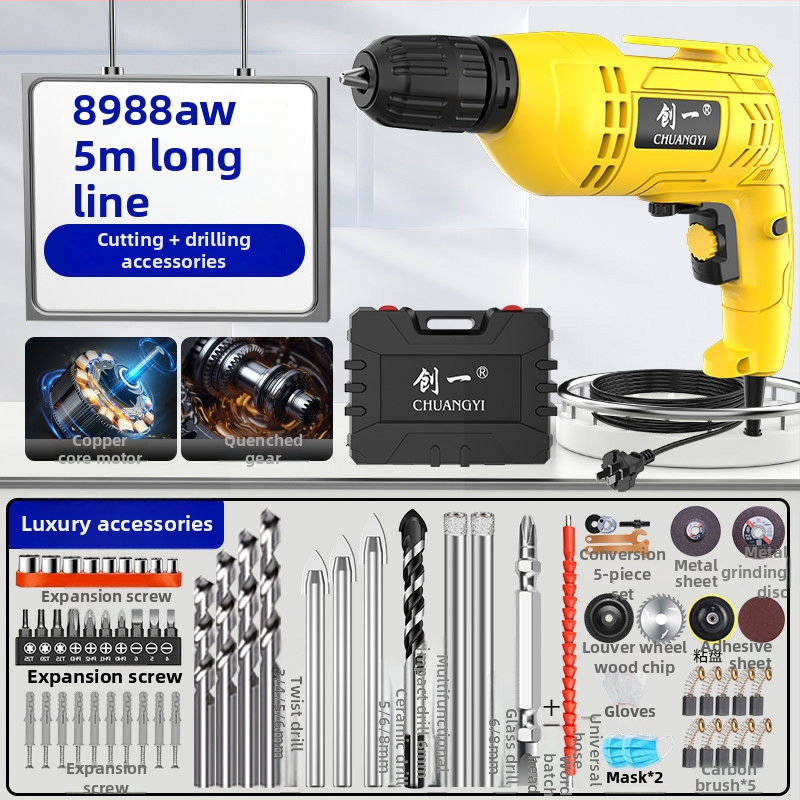 Create One Kézi elektromos fúró – Multifunkcionális, 220V, lépésmentes fordulatszabályozás, háromcsúcsos tokmány, otthoni dekorációhoz