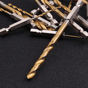 Hexagonális szárú spirálfúrókészlet titánbevonattal, 13 db, gyorsacélból, elektromos csavarhúzóhoz