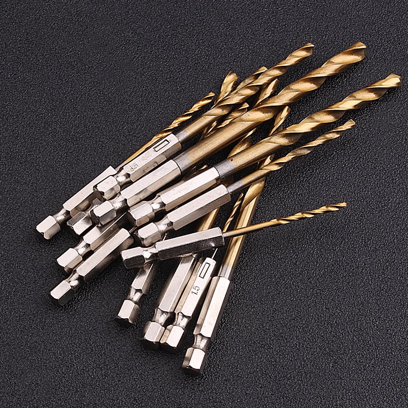 Hexagonális szárú spirálfúrókészlet titánbevonattal, 13 db, gyorsacélból, elektromos csavarhúzóhoz