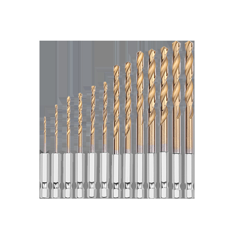 Hexagonális szárú spirálfúrókészlet titánbevonattal, 13 db, gyorsacélból, elektromos csavarhúzóhoz