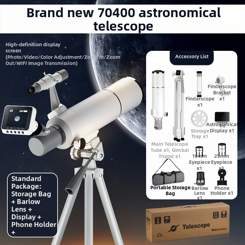 Astronomický ďalekohľad s vysokým rozlíšením a veľkou obrazovkou, pripojenie k smartfónu pre HD fotografie a videá, s veľkou clonou objektívu.