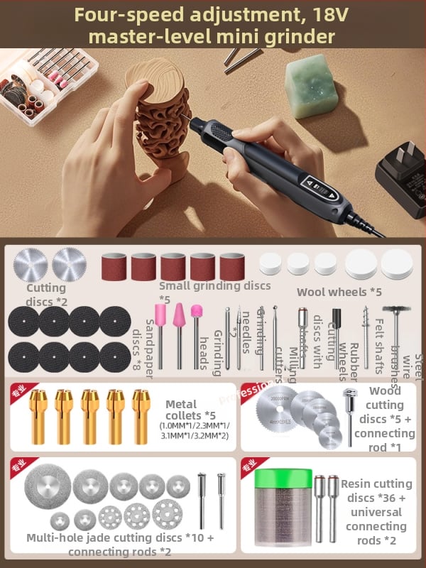 Kézben tartható elektromos csiszoló jáde- és fa faragáshoz, polírozó funkcióval