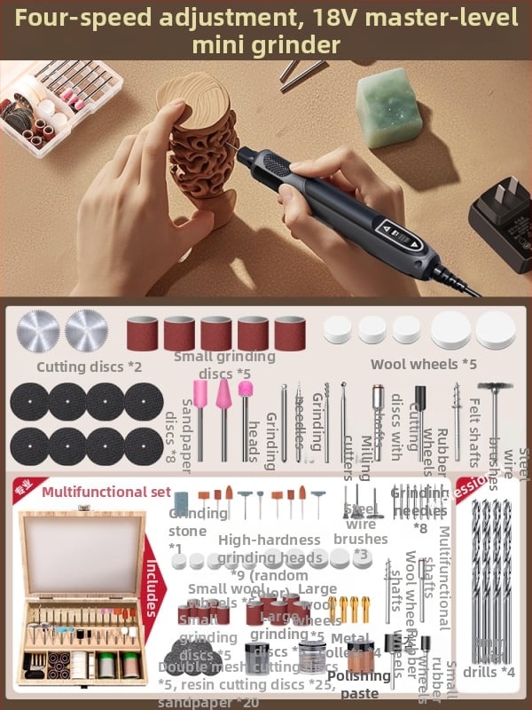 Kézben tartható elektromos csiszoló jáde- és fa faragáshoz, polírozó funkcióval