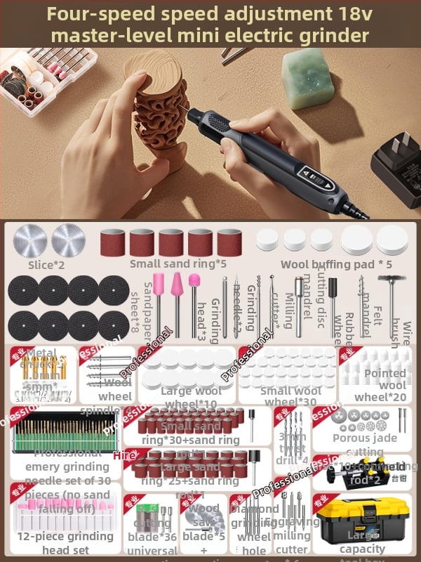 Kézben tartható elektromos csiszoló jáde- és fa faragáshoz, polírozó funkcióval