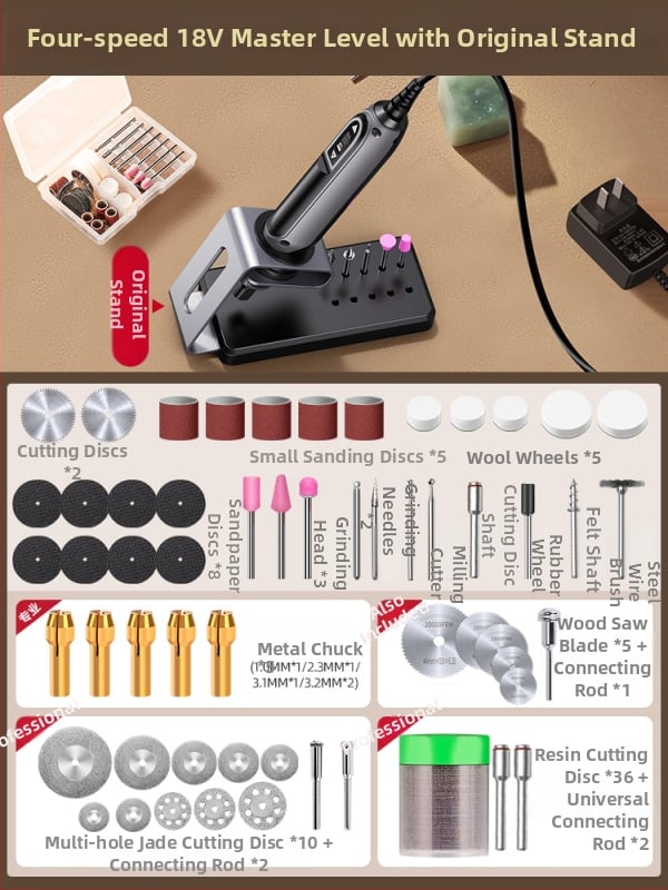 Kézben tartható elektromos csiszoló jáde- és fa faragáshoz, polírozó funkcióval