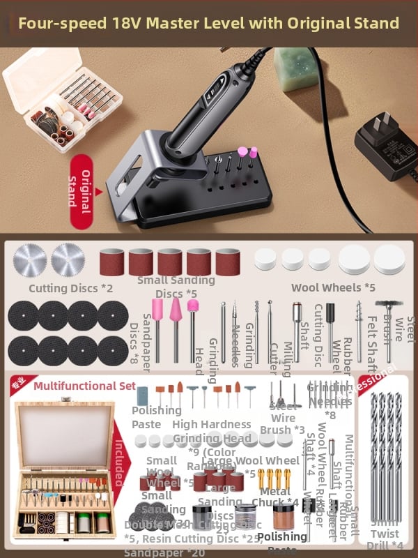 Kézben tartható elektromos csiszoló jáde- és fa faragáshoz, polírozó funkcióval