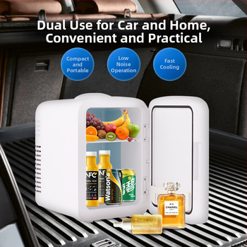 Mini chladnička do auta s LED zrkadlom, 12V, 42W, objem 4L, dvojité použitie – auto a domov