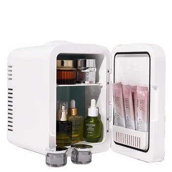 Мини хладилник за кола с LED огледало, 12V, 42W, капацитет 4L, двойно използване за автомобил и дом