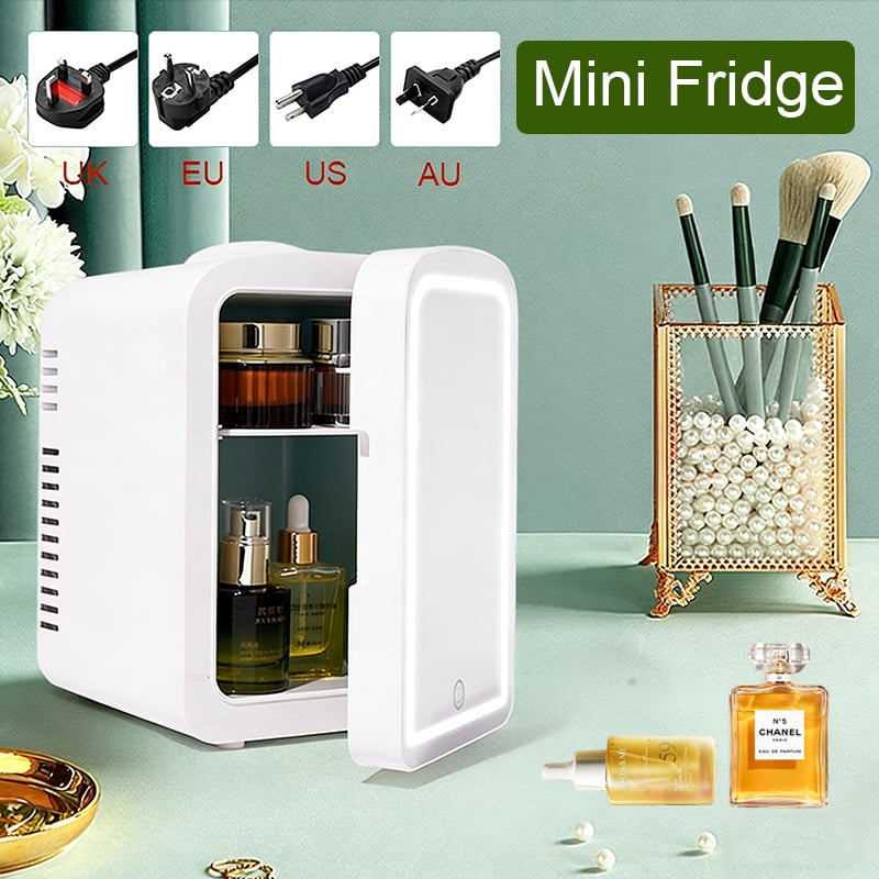 Мини хладилник за кола с LED огледало, 12V, 42W, капацитет 4L, двойно използване за автомобил и дом