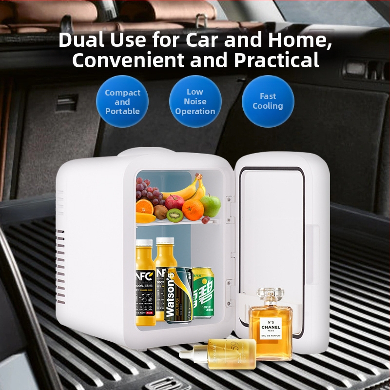 Mini chladnička do auta s LED zrkadlom, 12V, 42W, objem 4L, dvojité použitie – auto a domov