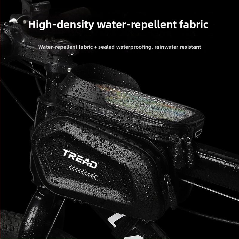 Polyesterová cyklistická taška na horný rám a prednú nosnú konštrukciu, vrecko na telefón, bez podšívky, na horské bicykle