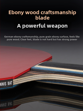 Raketa na stolný tenis s dlhým držadlom, priamy úder, lepiaca guma, viacvrstvová čepeľ (Poplar, basswood, ebony, teak) pre začiatočníkov