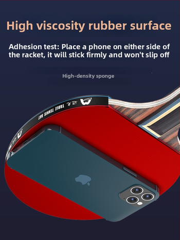 Raketa na stolný tenis s dlhým držadlom, priamy úder, lepiaca guma, viacvrstvová čepeľ (Poplar, basswood, ebony, teak) pre začiatočníkov