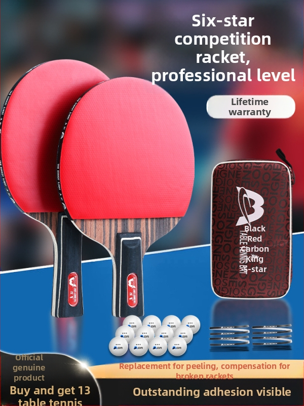 Raketa na stolný tenis s dlhým držadlom, priamy úder, lepiaca guma, viacvrstvová čepeľ (Poplar, basswood, ebony, teak) pre začiatočníkov