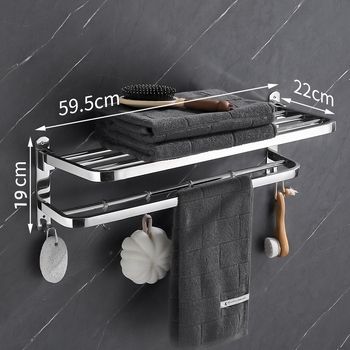 Sklopeivi stalak za ručnike od 304 nehrđajućeg čelika, zidni, bez bušenja, jednostruki kupaonski organizator, polirana površina, nosivost 20