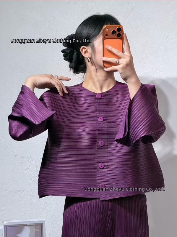 Nadrágos kosztüm szett: Kardigán, ráncos textúra, poliészter 95%+, Japán-koreai casual stílus