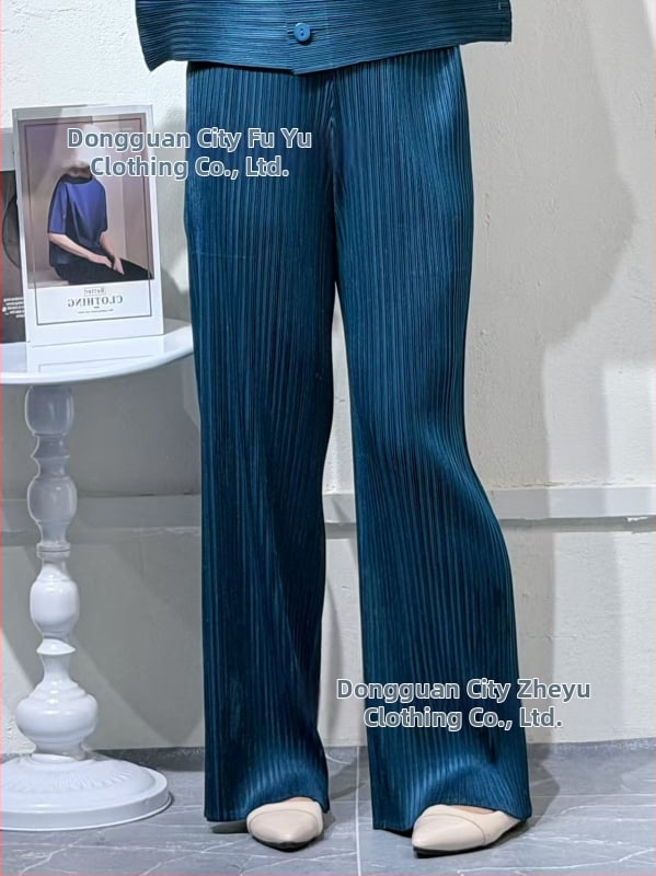 Nadrágos kosztüm szett: Kardigán, ráncos textúra, poliészter 95%+, Japán-koreai casual stílus