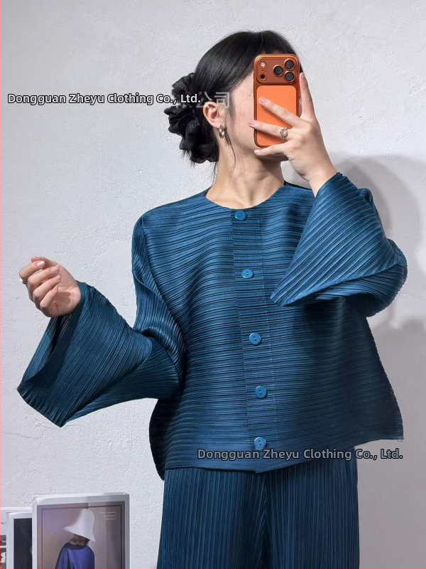 Nadrágos kosztüm szett: Kardigán, ráncos textúra, poliészter 95%+, Japán-koreai casual stílus