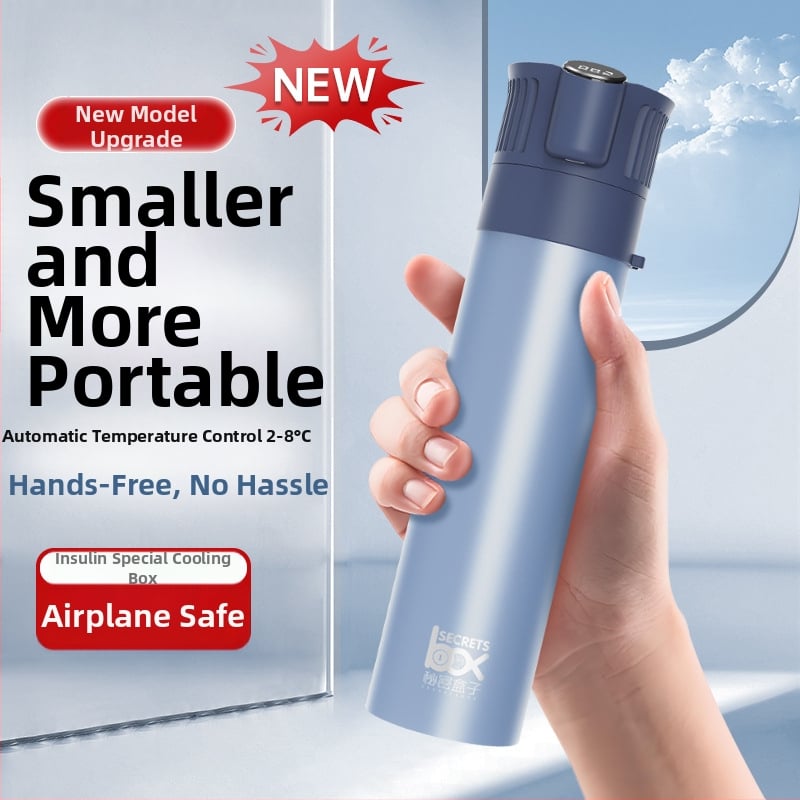 Портативен охладител за инсулин и мини хладилник за лекарства; корпус 304 неръждаема стомана + алуминий; 5V, 10W; минимална температура на охлаждане 2°C; тегло 1 кг