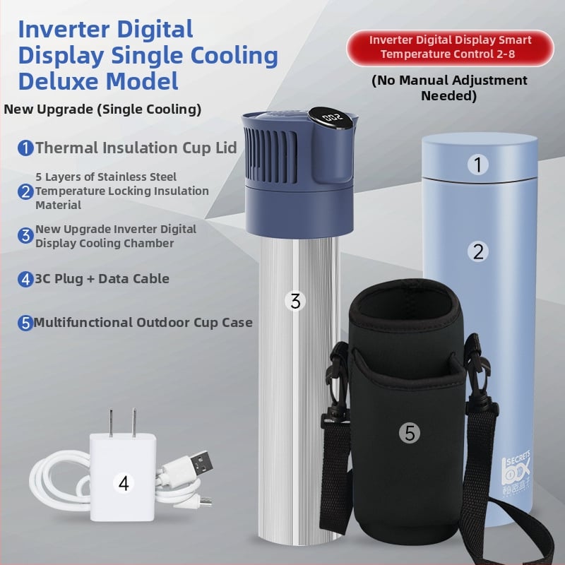 Портативен охладител за инсулин и мини хладилник за лекарства; корпус 304 неръждаема стомана + алуминий; 5V, 10W; минимална температура на охлаждане 2°C; тегло 1 кг