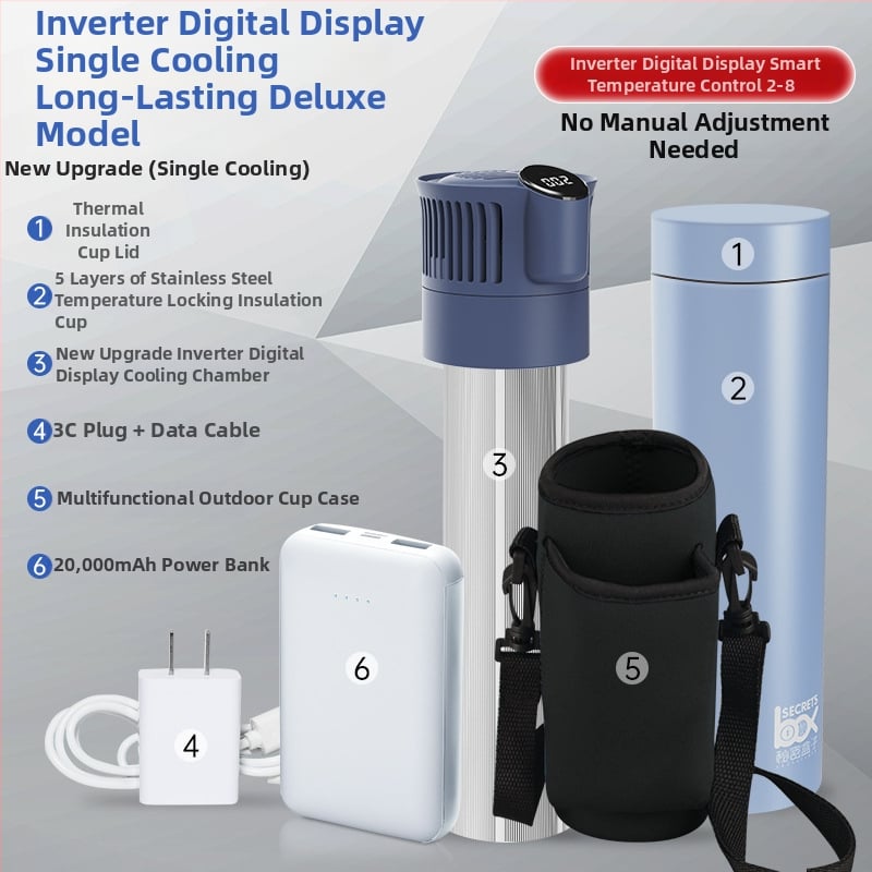 Портативен охладител за инсулин и мини хладилник за лекарства; корпус 304 неръждаема стомана + алуминий; 5V, 10W; минимална температура на охлаждане 2°C; тегло 1 кг