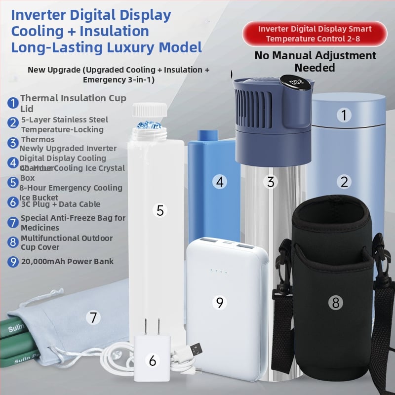 Портативен охладител за инсулин и мини хладилник за лекарства; корпус 304 неръждаема стомана + алуминий; 5V, 10W; минимална температура на охлаждане 2°C; тегло 1 кг