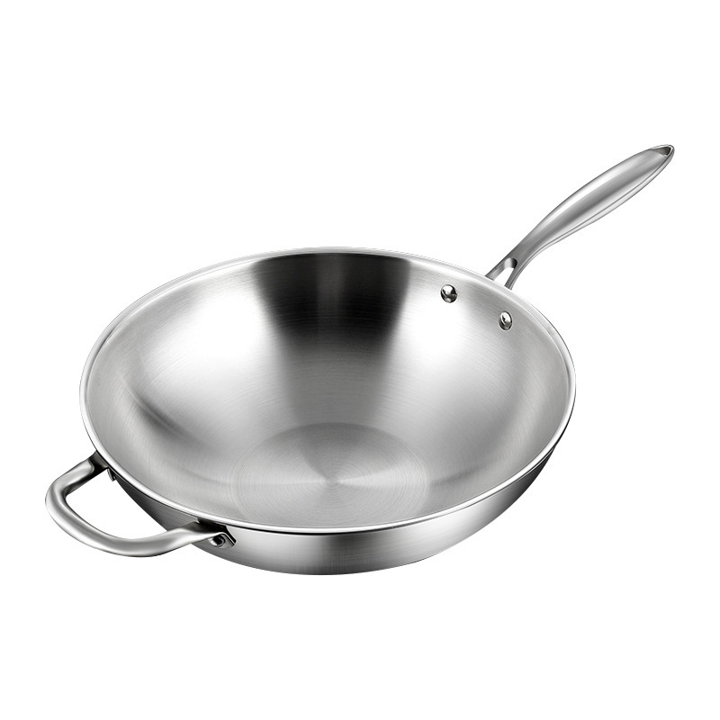Wok od nehrđajućeg čelika s nelepljivom površinom, s jednim dnom, dubina 10 cm, kompatibilan s indukcijskim i plinskim pločama