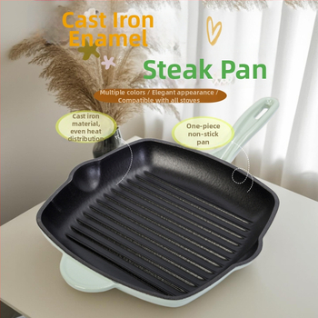 Lijevani čelični tiganj za steak s emajlom, debeli, 25 cm, kvadratni, plosnata tava za pečenje
