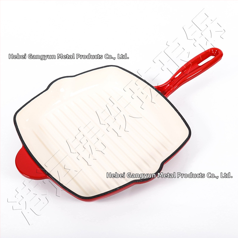 Lijevani čelični tiganj za steak s emajlom, debeli, 25 cm, kvadratni, plosnata tava za pečenje