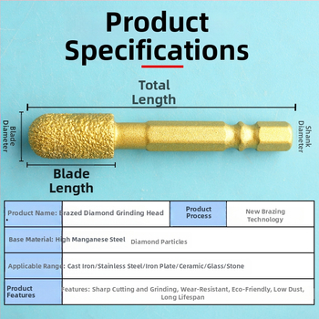 Diamantová brúsna hlava s šesťhranným upínom, tvrdá rotačná píla na leštenie a brúsenie