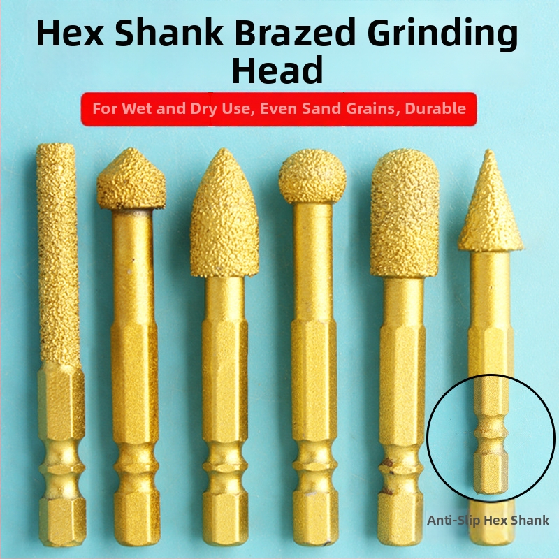 Diamantová brúsna hlava s šesťhranným upínom, tvrdá rotačná píla na leštenie a brúsenie