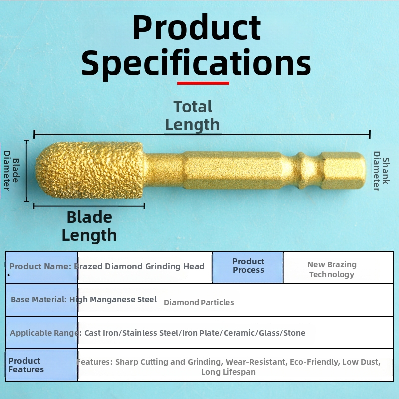 Diamantová brúsna hlava s šesťhranným upínom, tvrdá rotačná píla na leštenie a brúsenie