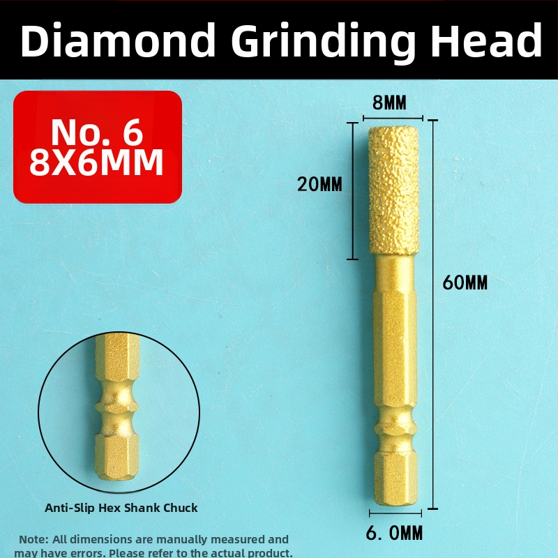 Diamantová brúsna hlava s šesťhranným upínom, tvrdá rotačná píla na leštenie a brúsenie
