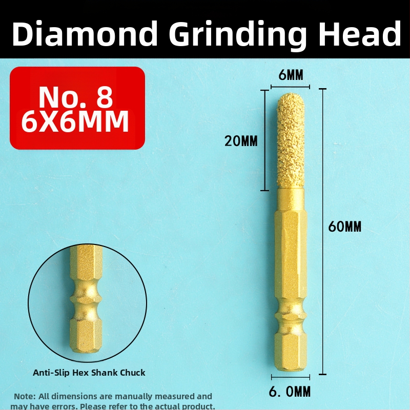 Diamantová brúsna hlava s šesťhranným upínom, tvrdá rotačná píla na leštenie a brúsenie