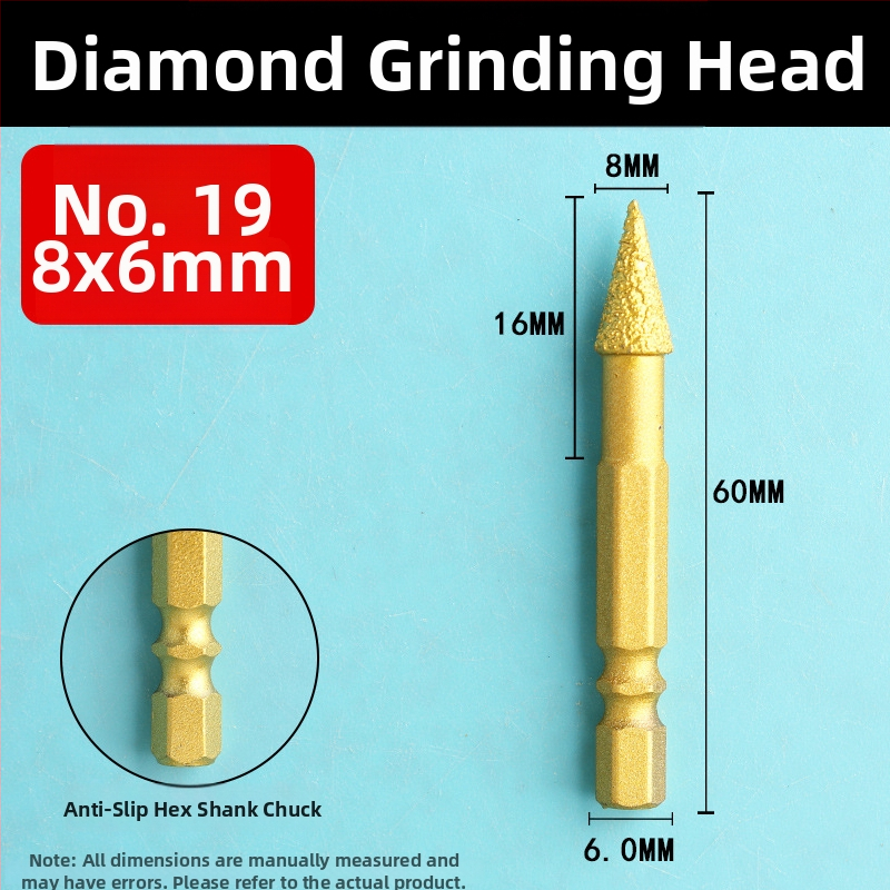 Diamantová brúsna hlava s šesťhranným upínom, tvrdá rotačná píla na leštenie a brúsenie