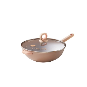 Cooker King wok - tapadásmentes, lapos aljzatú, alumíniumötvözetből, Pottery Crystal sorozat, indukciós és gáztűzhelyhez egyaránt