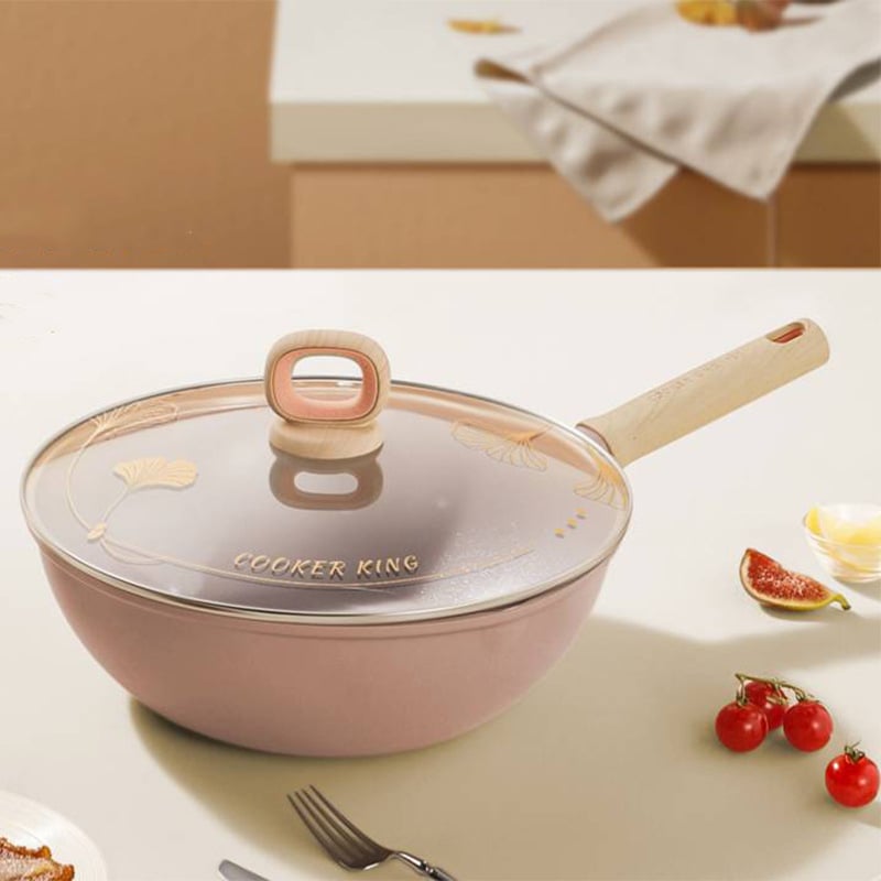 Cooker King wok - tapadásmentes, lapos aljzatú, alumíniumötvözetből, Pottery Crystal sorozat, indukciós és gáztűzhelyhez egyaránt