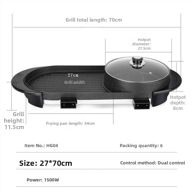Višenamjenski električni lonac s velikim kapacitetom za Shabu-Shabu i grill, 3-4 L, 1200 W, tijelo od aluminijske legure