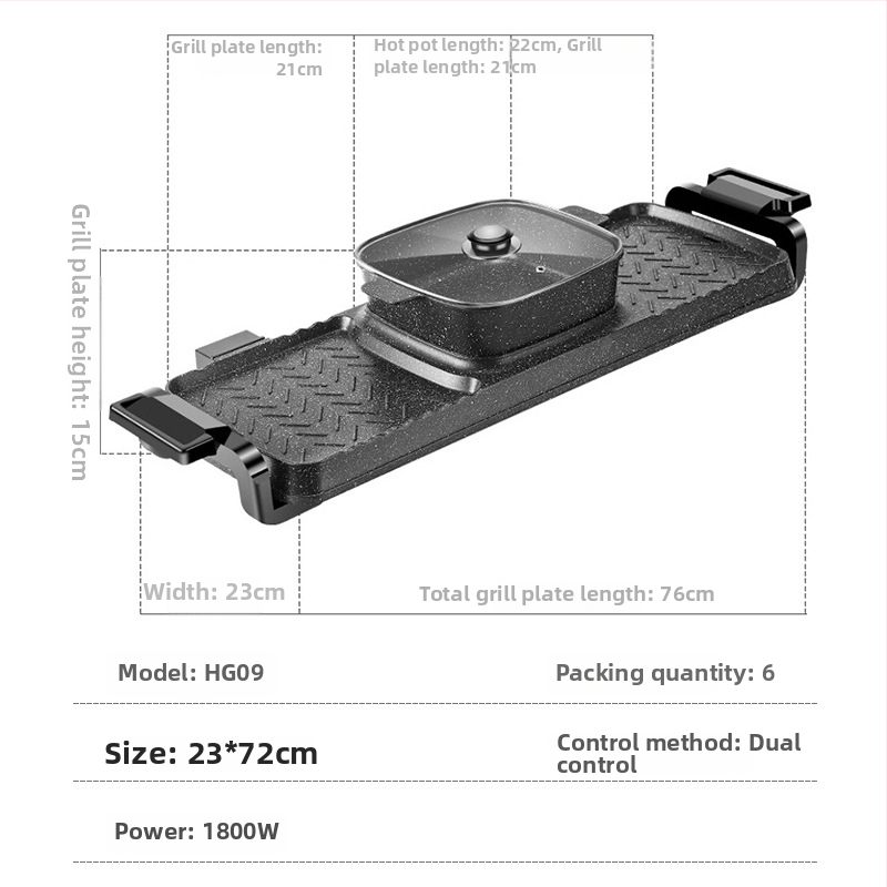 Višenamjenski električni lonac s velikim kapacitetom za Shabu-Shabu i grill, 3-4 L, 1200 W, tijelo od aluminijske legure