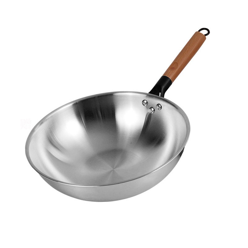 Wok od nehrđajućeg čelika, bez premaza, s staklenim poklopcem, kompatibilan s plinskim i indukcijskim štednjakom, dubina 10 cm, težina 1,2 kg, model 30-34
