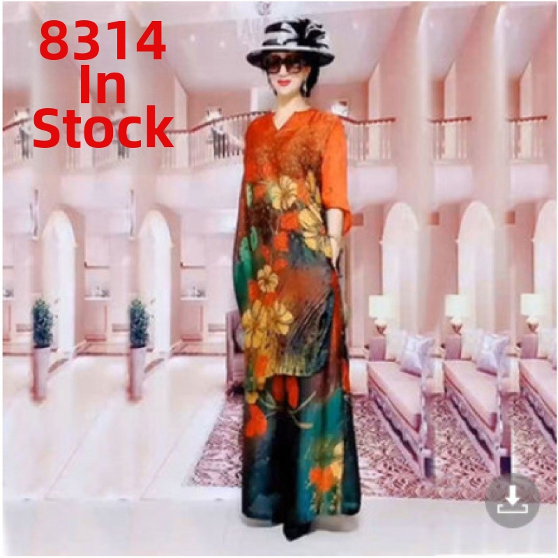 Floral mintás kétrészes készlet széles szárú nadrágokkal, poliészter anyag, 80-90% poliészter, 3/4 ujjú, elegáns stílus