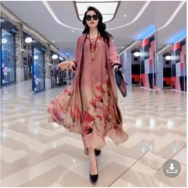 Floral mintás kétrészes készlet széles szárú nadrágokkal, poliészter anyag, 80-90% poliészter, 3/4 ujjú, elegáns stílus