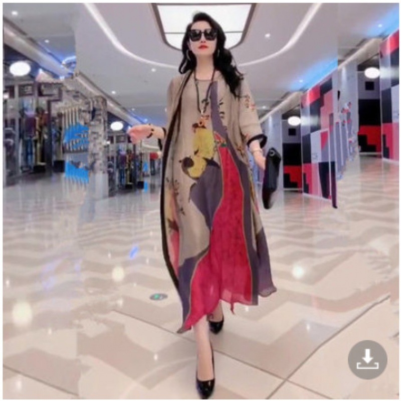 Floral mintás kétrészes készlet széles szárú nadrágokkal, poliészter anyag, 80-90% poliészter, 3/4 ujjú, elegáns stílus