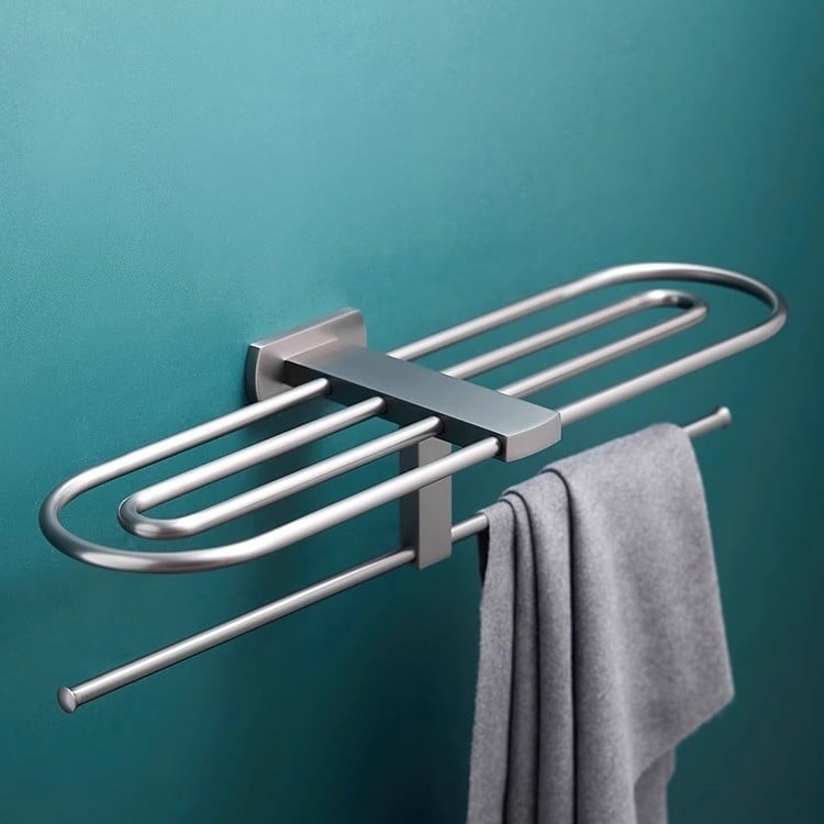 Držač za ručnike u kupaonici od čistog bakra, Gun-ash završna obrada, stil lagan luksuz, 6-djelna set