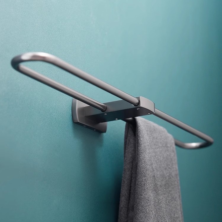 Držač za ručnike u kupaonici od čistog bakra, Gun-ash završna obrada, stil lagan luksuz, 6-djelna set